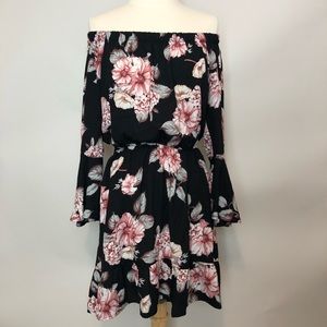 Floral off the shoulder dress.